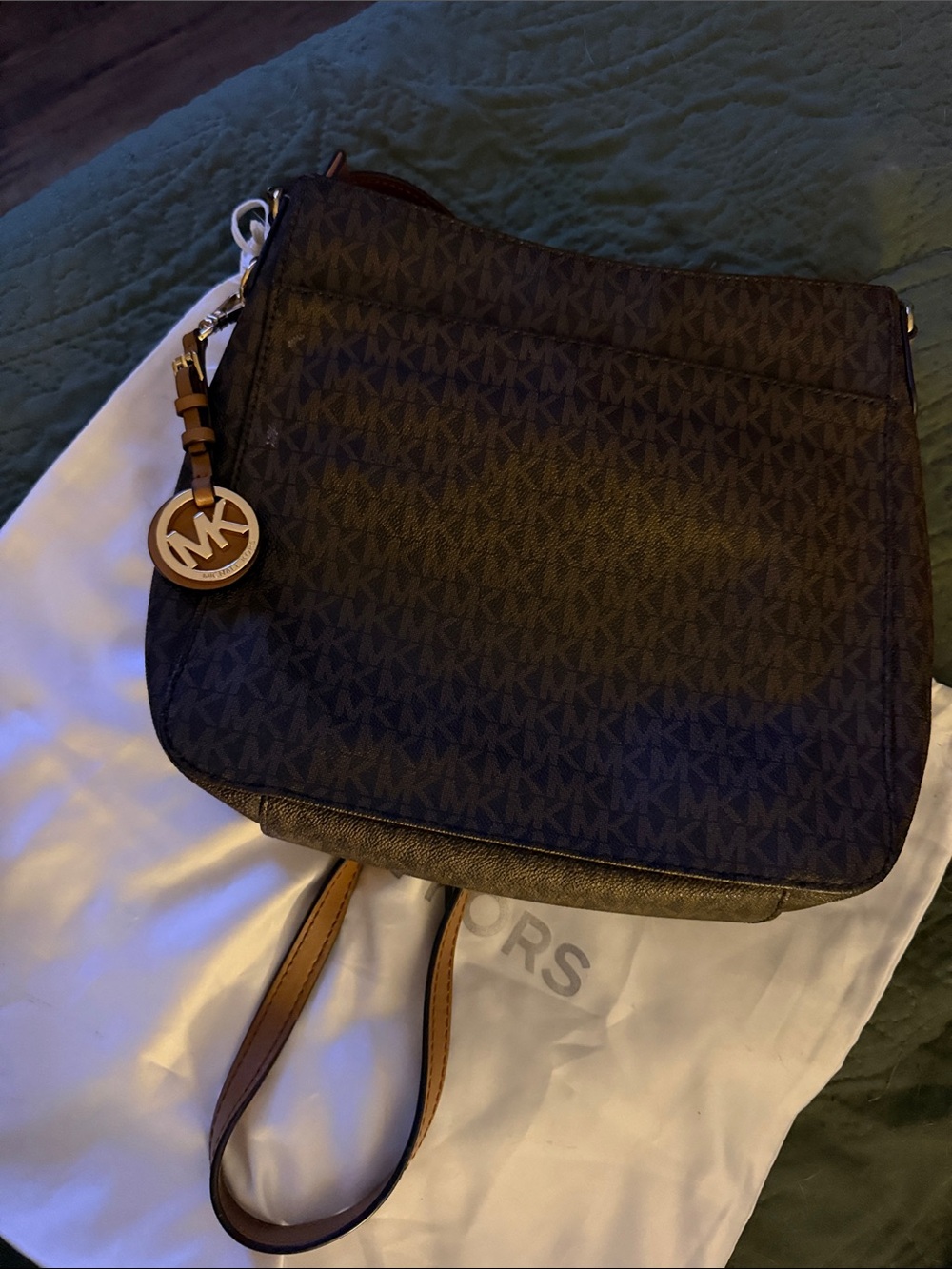 Michael Kors Brown Monogram Crossbody with Tan Strap - Picture 3 of 6